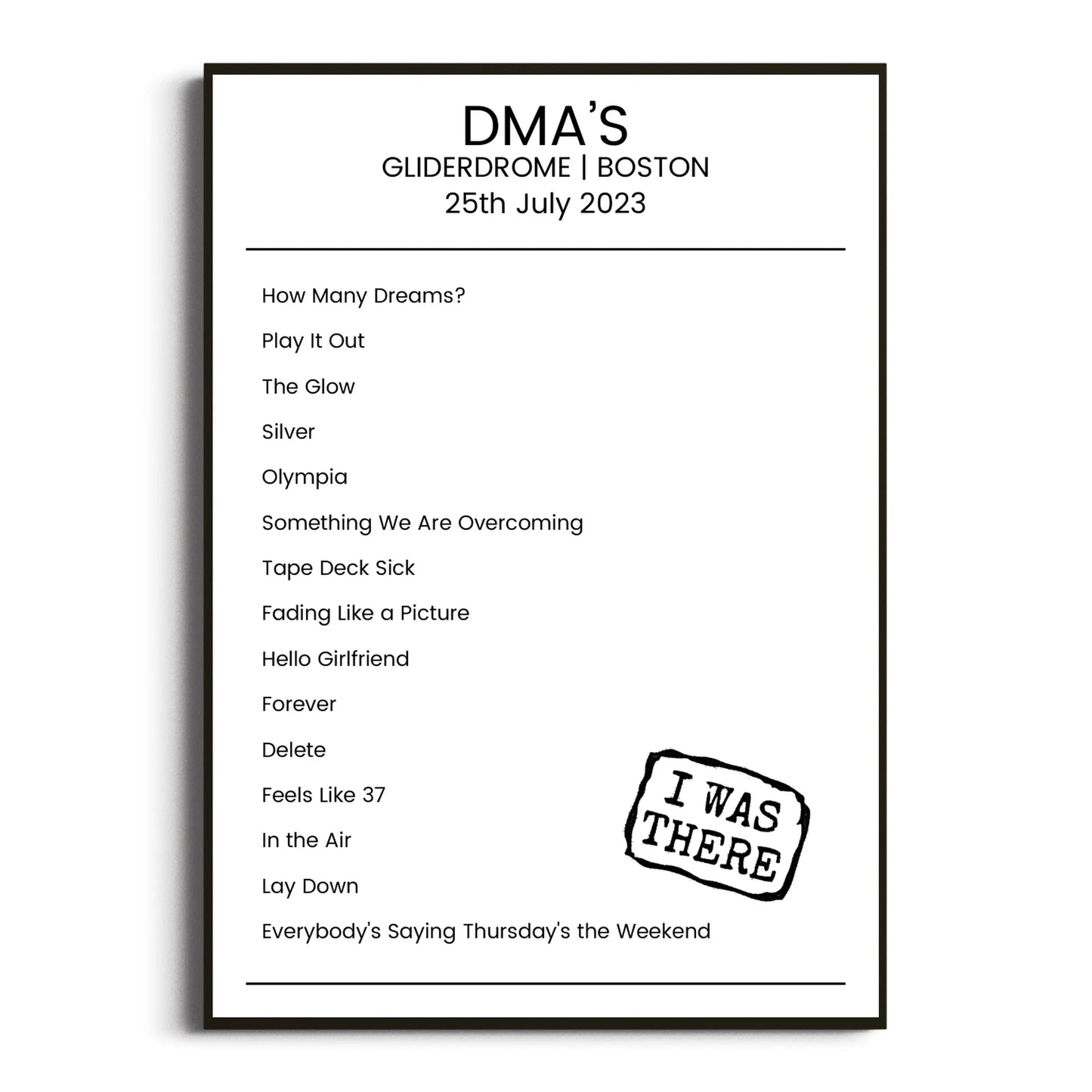 DMA’s Boston 25 July 2023 Setlist Poster