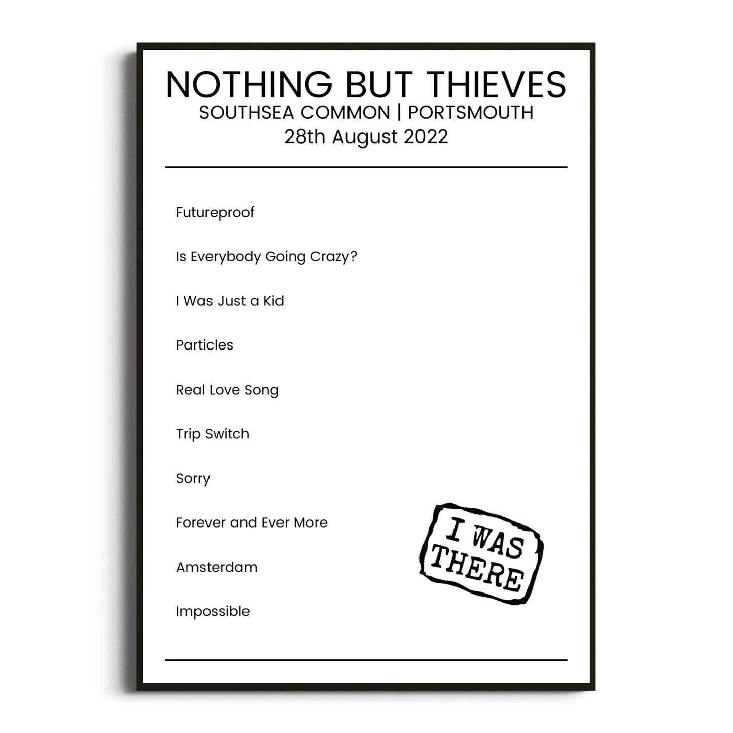 Nothing But Thieves Portsmouth 28 August 2022 Setlist Poster