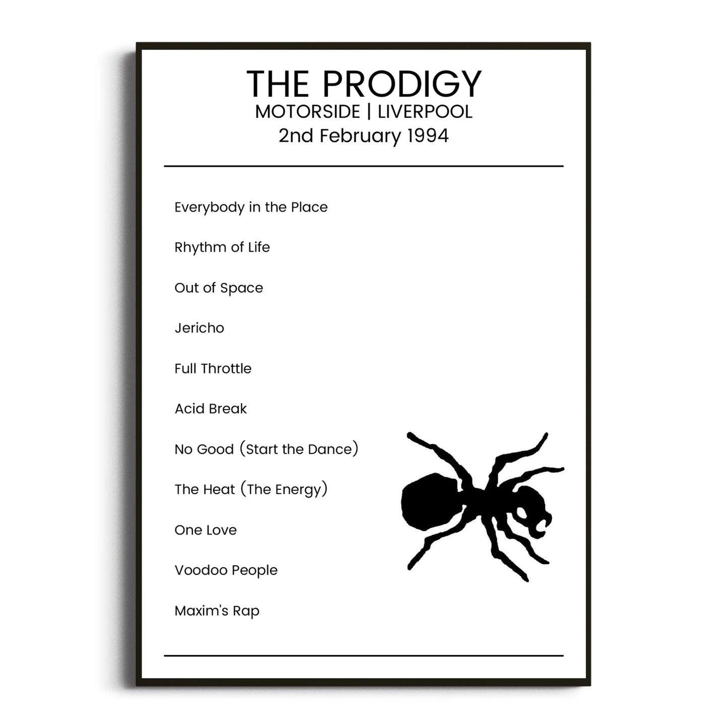 The Prodigy Liverpool 02 February 1994 Setlist Poster