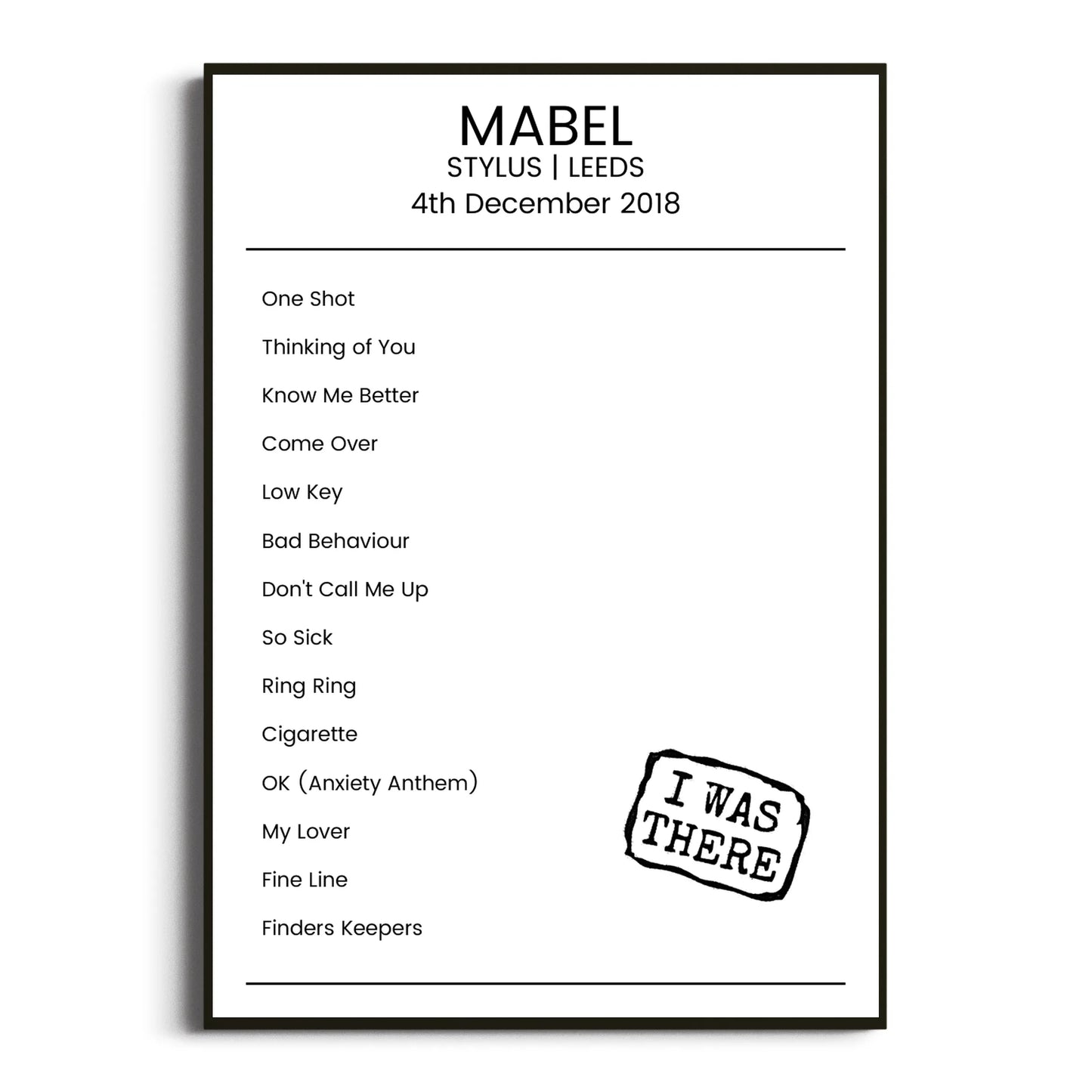 Mabel Leeds 04 December 2018 Setlist Poster