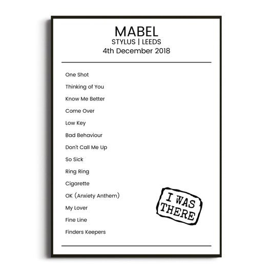 Mabel Leeds 04 December 2018 Setlist Poster