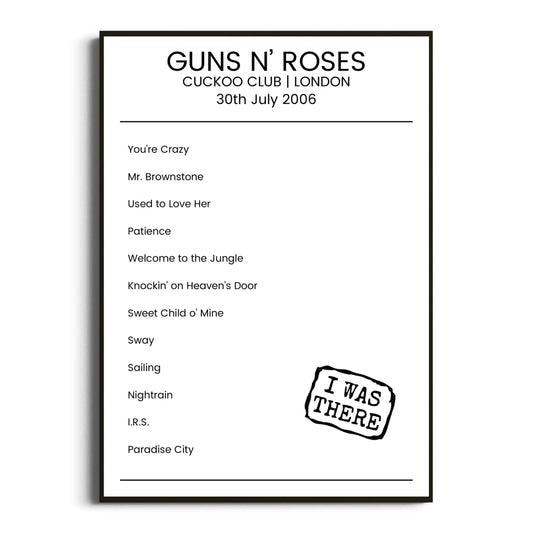 Guns N’ Roses London 30 July 2006 Setlist Poster