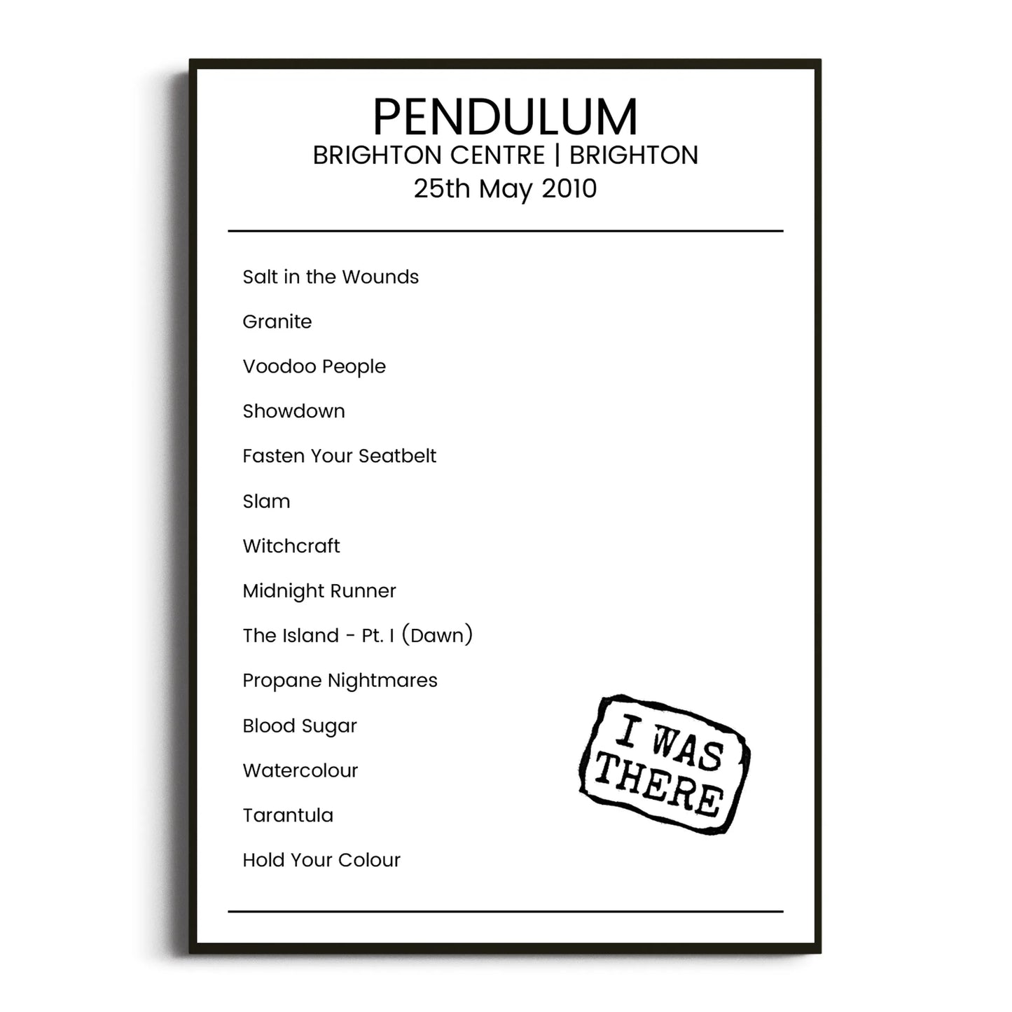 Pendulum Brighton 25 May 2010 Setlist Poster