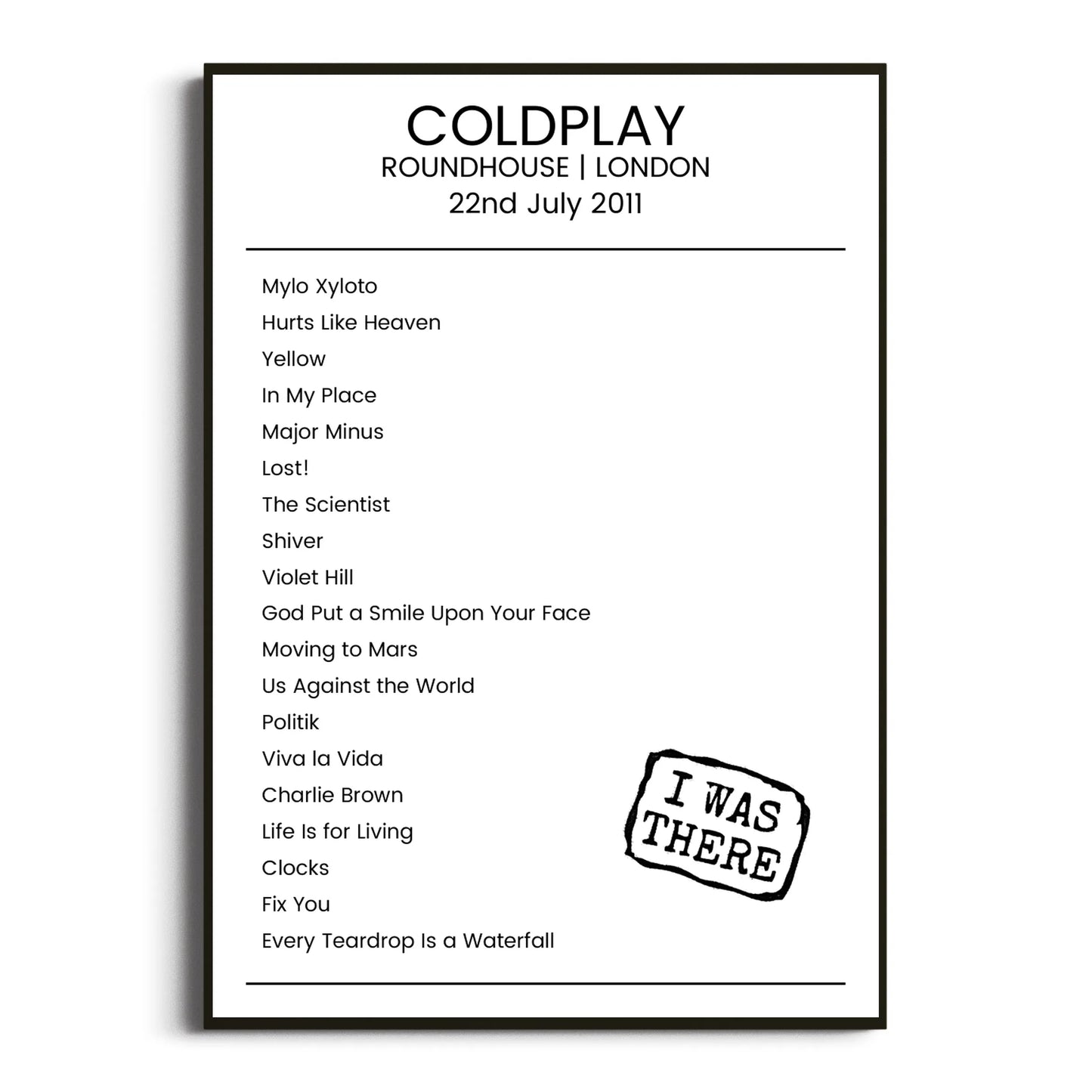 Coldplay London 22 July 2011 Setlist Poster