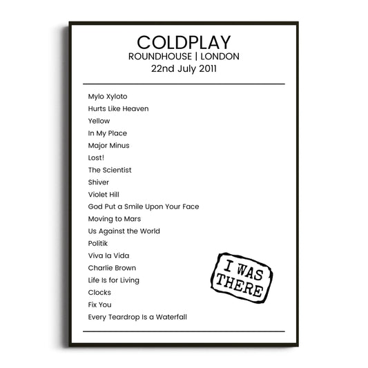 Coldplay London 22 July 2011 Setlist Poster