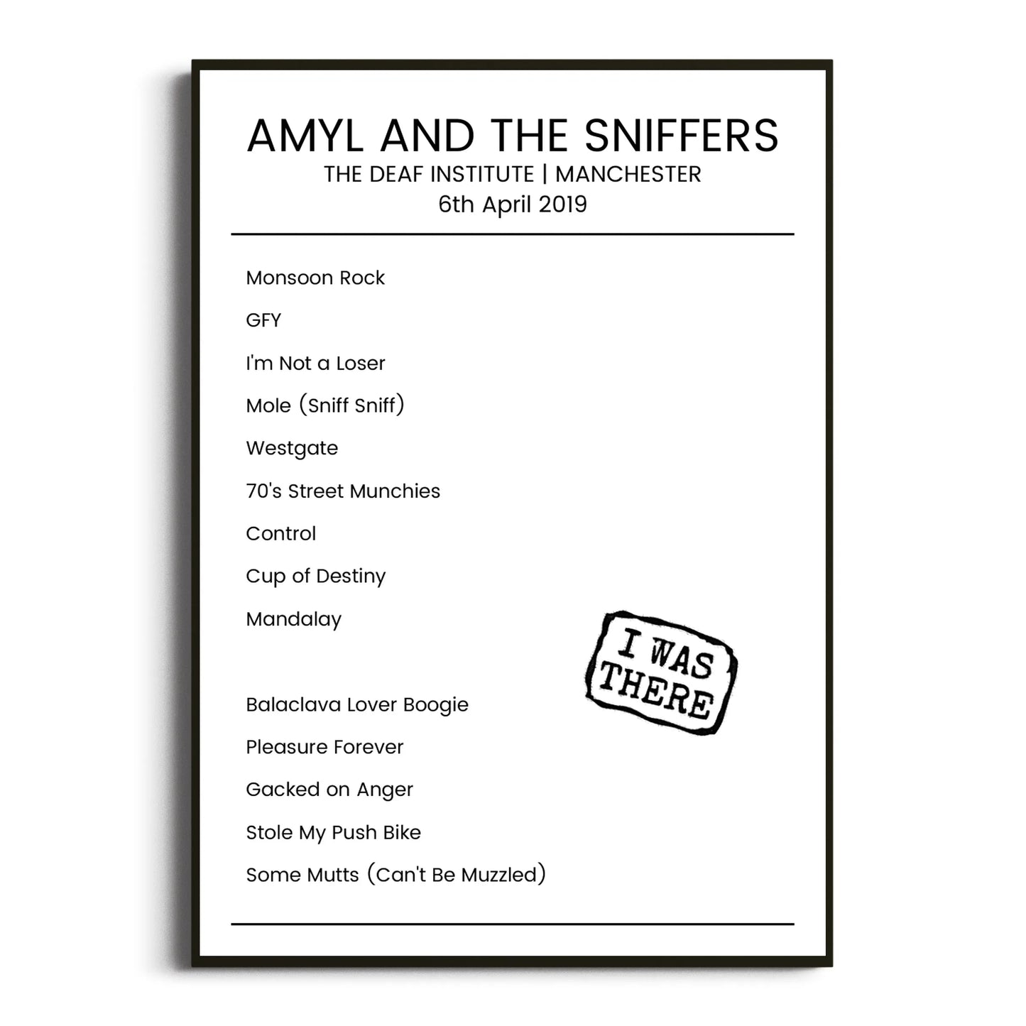 Amyl and the Sniffers Manchester 06 April 2019 Setlist Poster