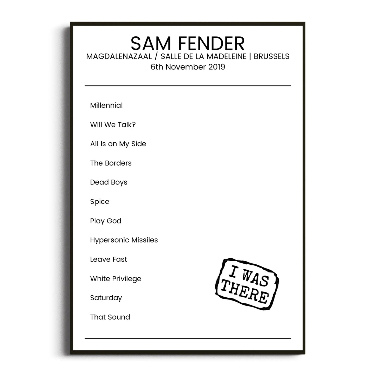 Sam Fender Brussels 06 November 2019 Setlist Poster