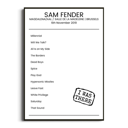 Sam Fender Brussels 06 November 2019 Setlist Poster