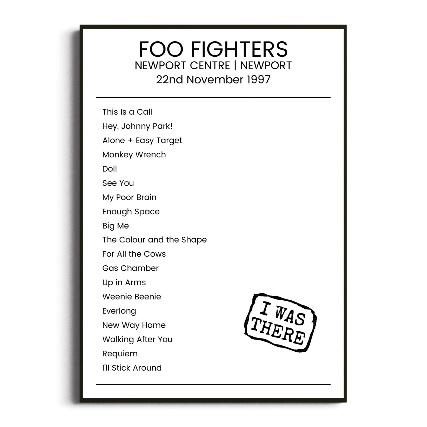 Foo Fighters Newport 22 November 1997 Setlist Poster