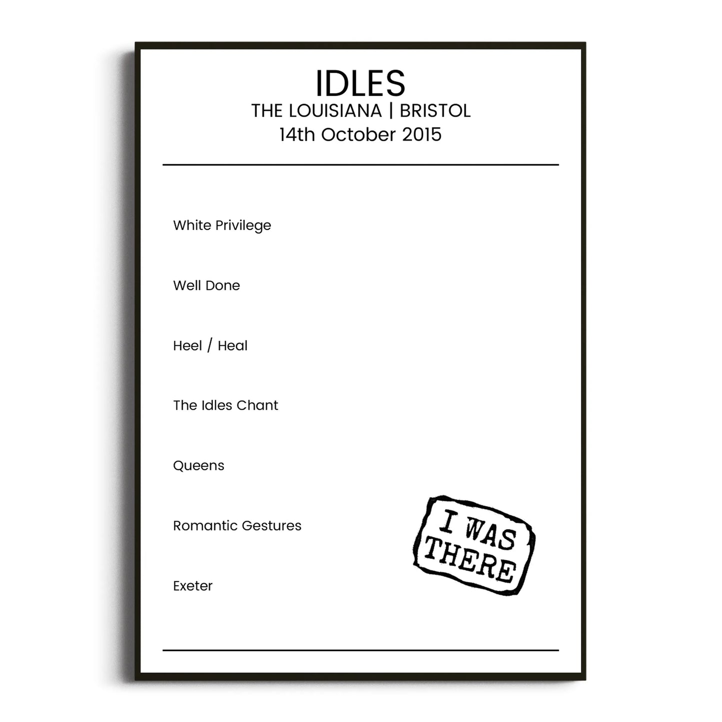 IDLES Bristol 14 October 2015 Setlist Poster