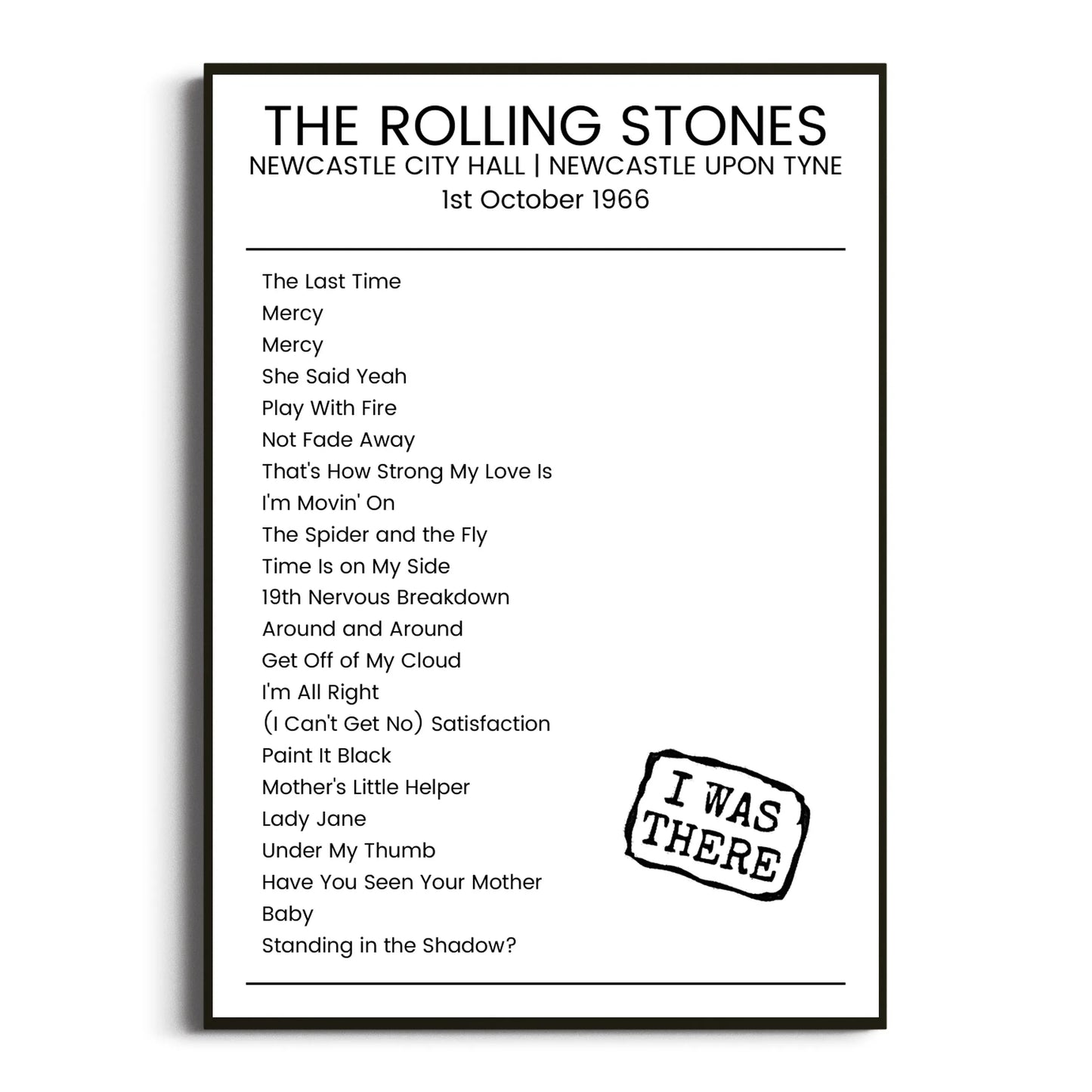 The Rolling Stones Newcastle upon Tyne 01 October 1966 Setlist Poster