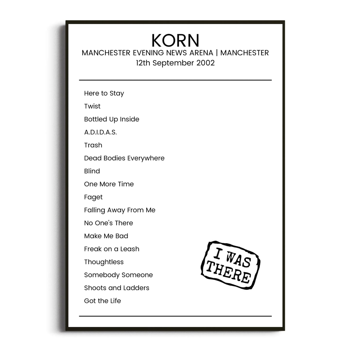 Korn Manchester 12 September 2002 Setlist Poster