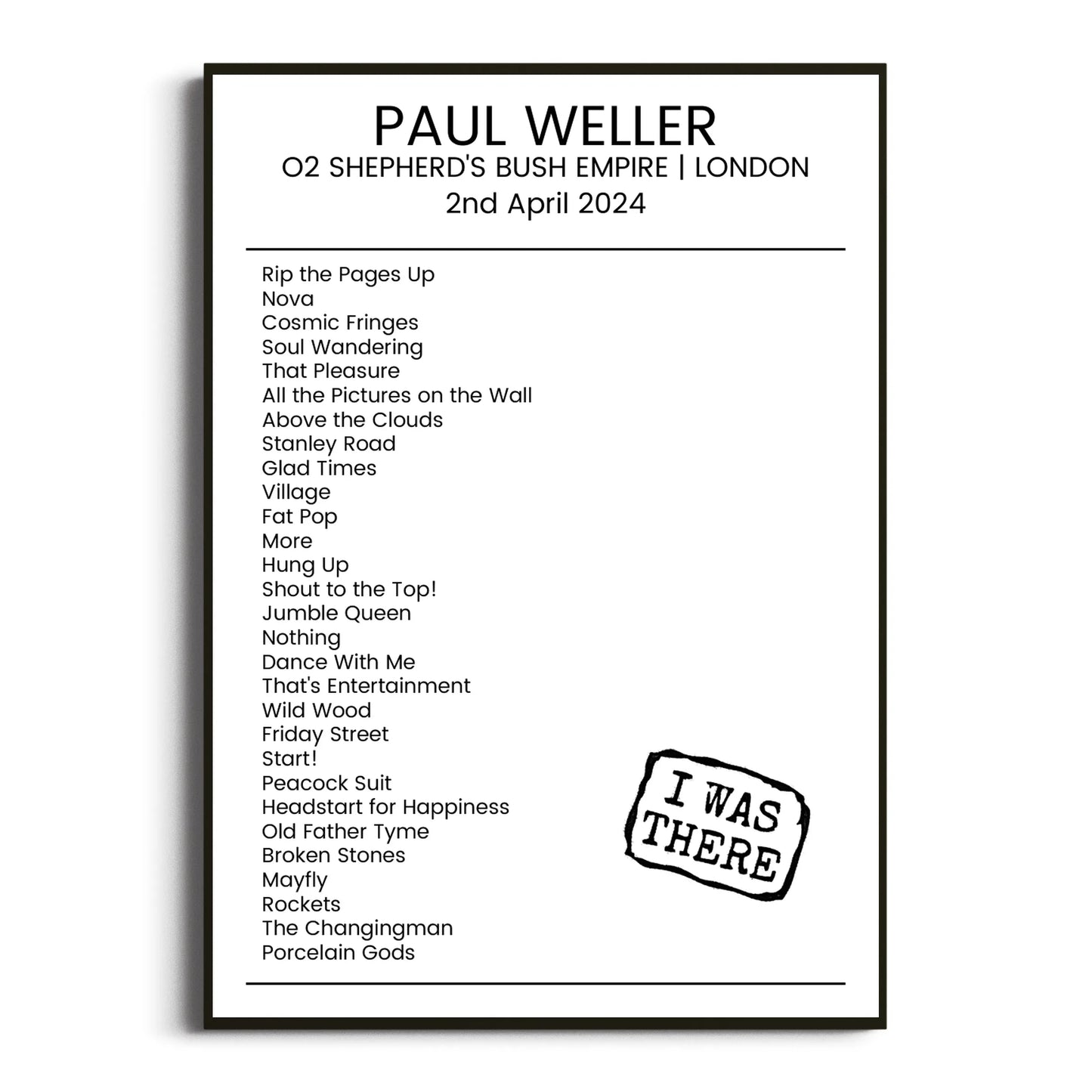 Paul Weller London 02 April 2024 Setlist Poster