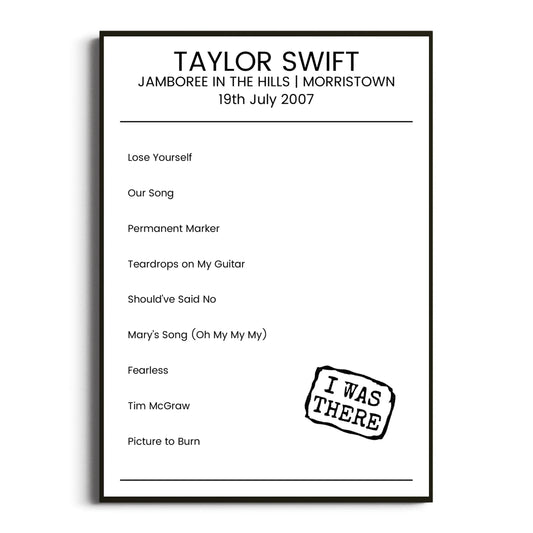 Taylor Swift Morristown 19 July 2007 Setlist Poster