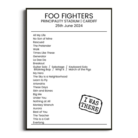 Foo Fighters Cardiff 25 June 2024 Setlist Poster