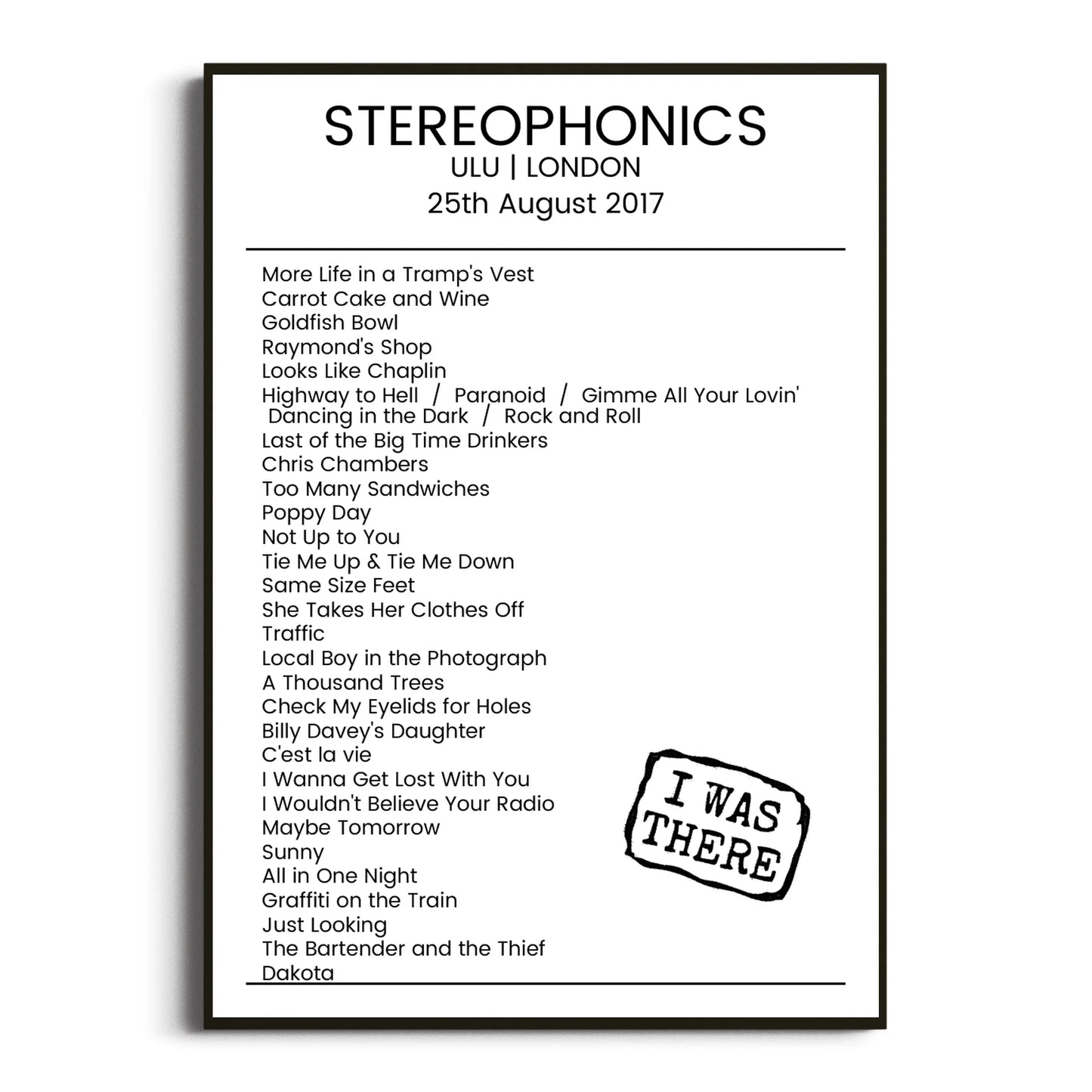 Stereophonics London 25 August 2017 Setlist Poster