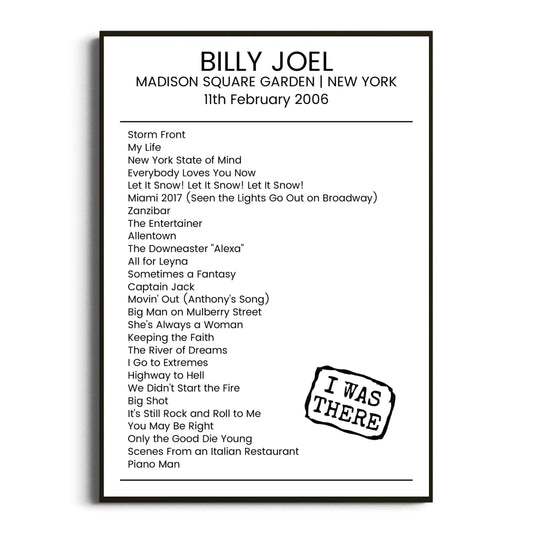 Billy Joel New York 11 February 2006 Setlist Poster