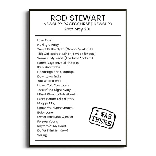 Rod Stewart Newbury 29 May 2011 Setlist Poster