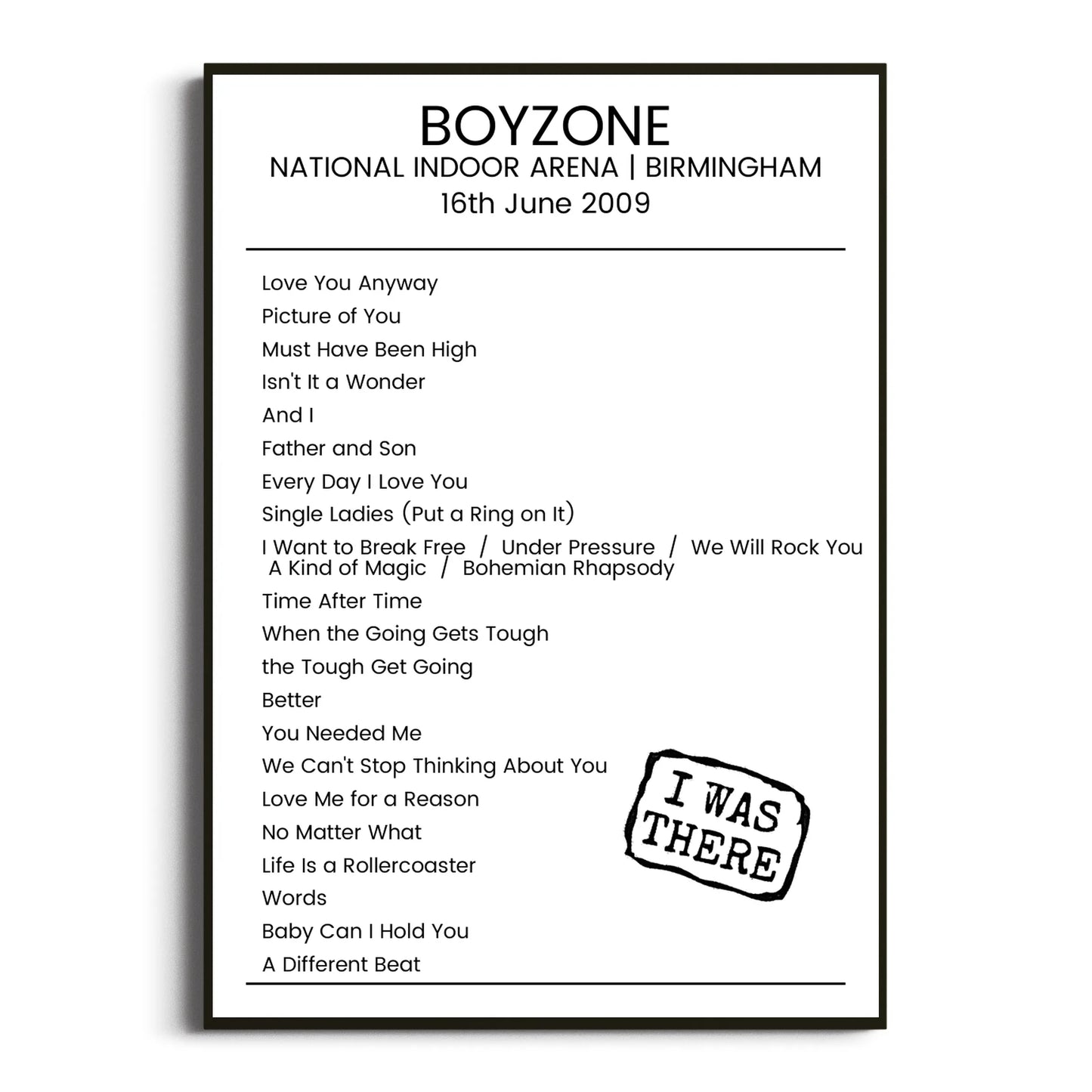 Boyzone Birmingham 16 June 2009 Setlist Poster