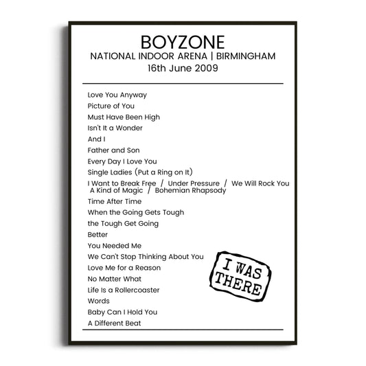 Boyzone Birmingham 16 June 2009 Setlist Poster