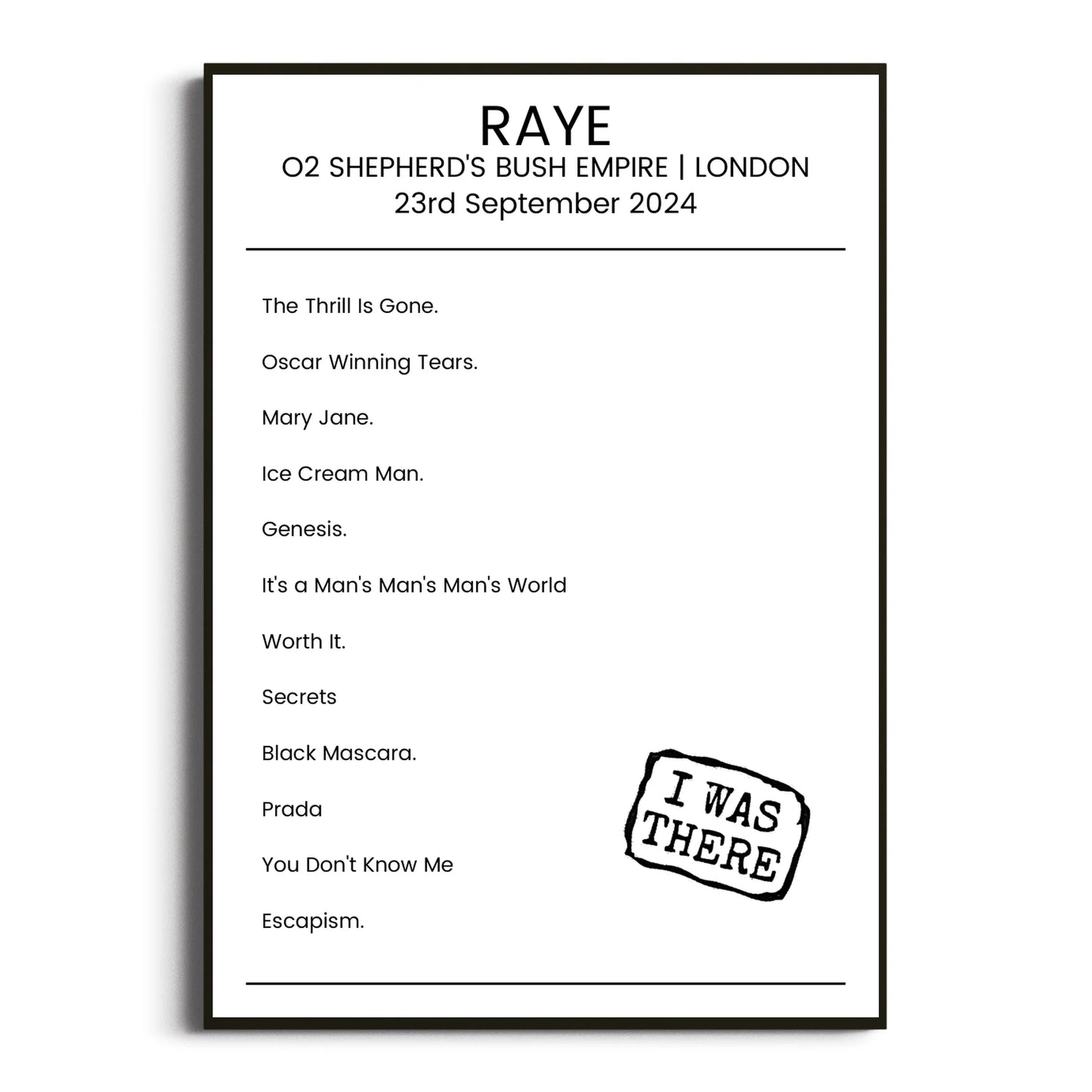 RAYE London 23 September 2024 Setlist Poster