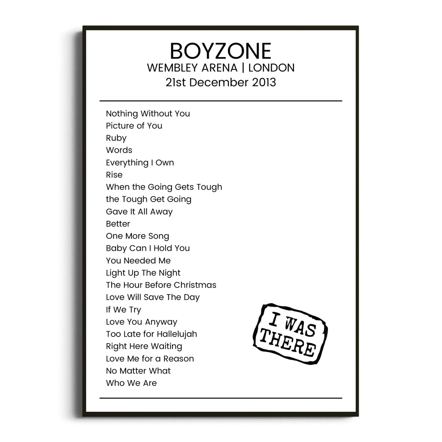 Boyzone London 21 December 2013 Setlist Poster