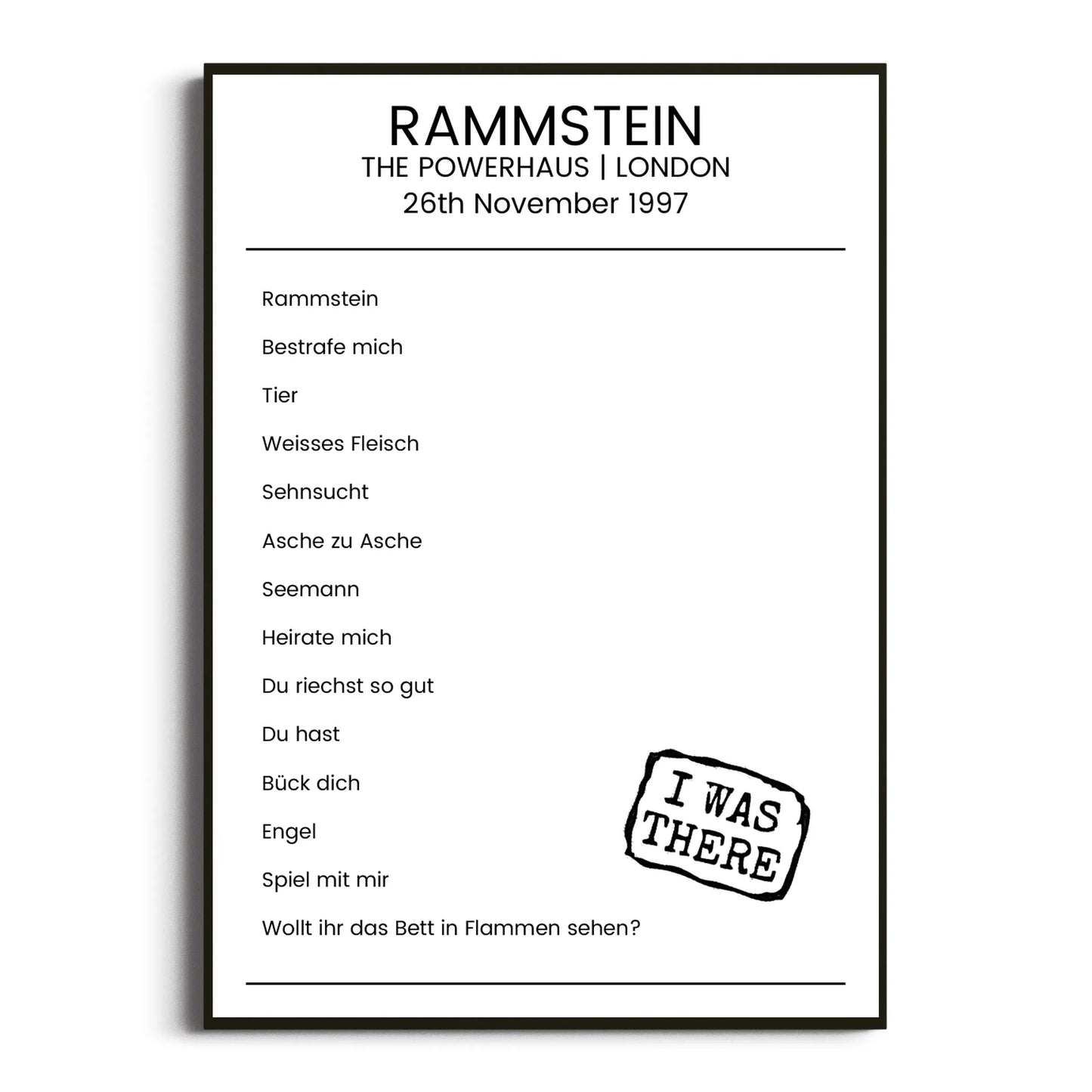 Rammstein London 26 November 1997 Setlist Poster