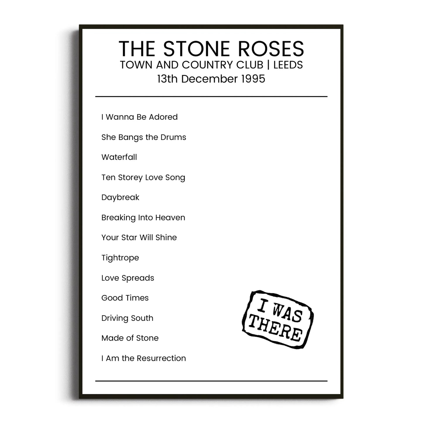 The Stone Roses Leeds 13 December 1995 Setlist Poster