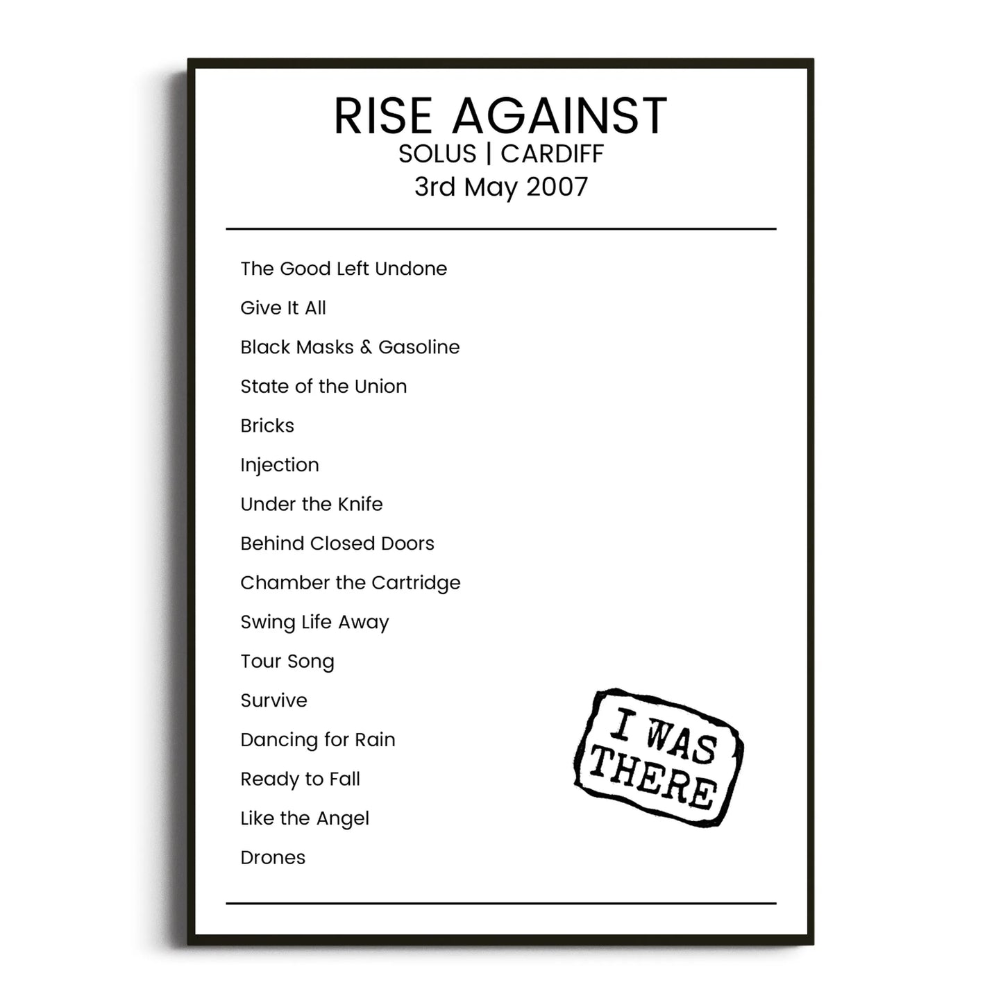 Rise Against Cardiff 03 May 2007 Setlist Poster