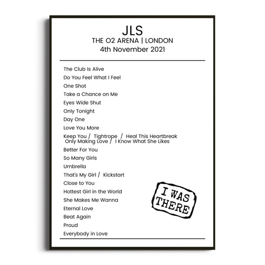 JLS London 04 November 2021 Setlist Poster