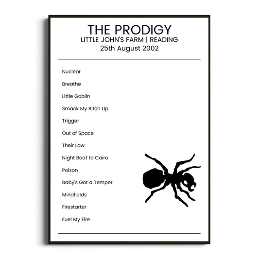 The Prodigy Reading 25 August 2002 Setlist Poster