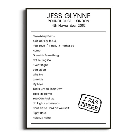 Jess Glynne London 04 November 2015 Setlist Poster