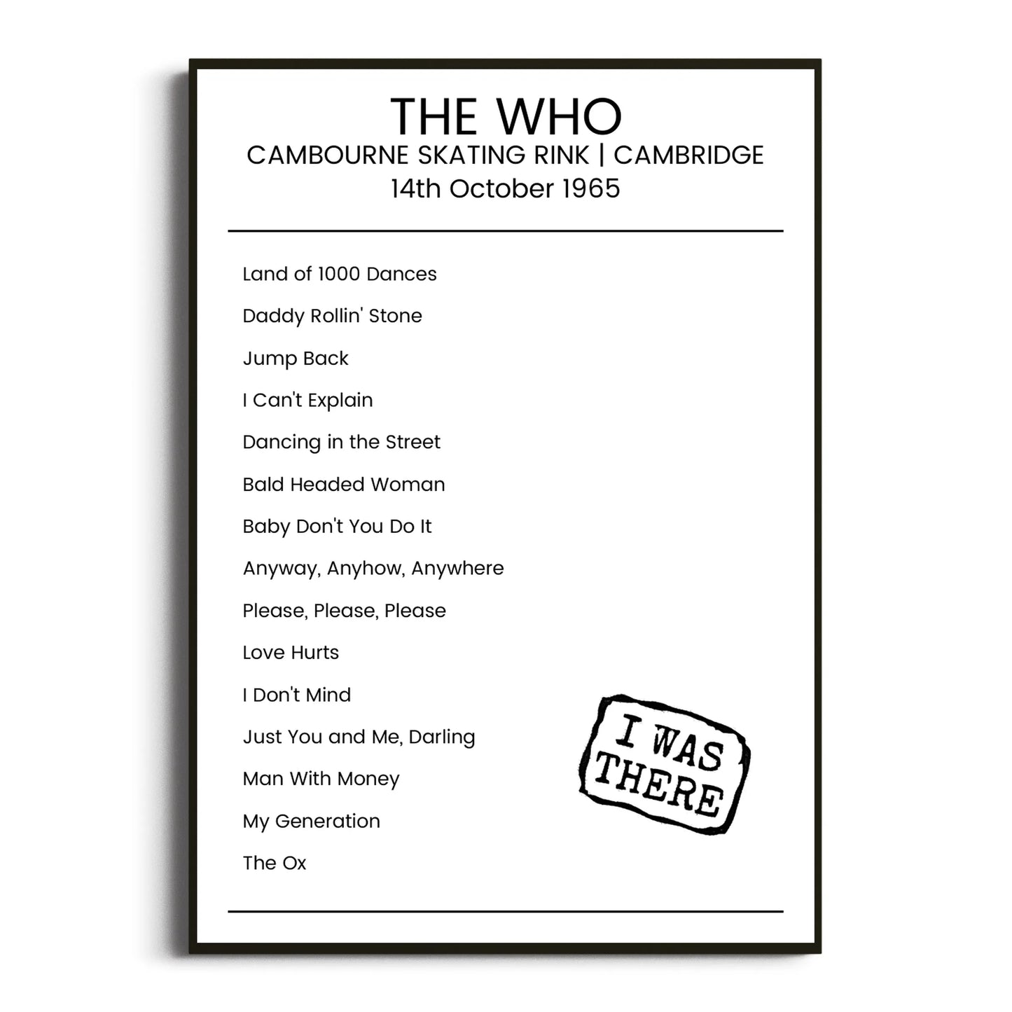 The Who Cambridge 14 October 1965 Setlist Poster