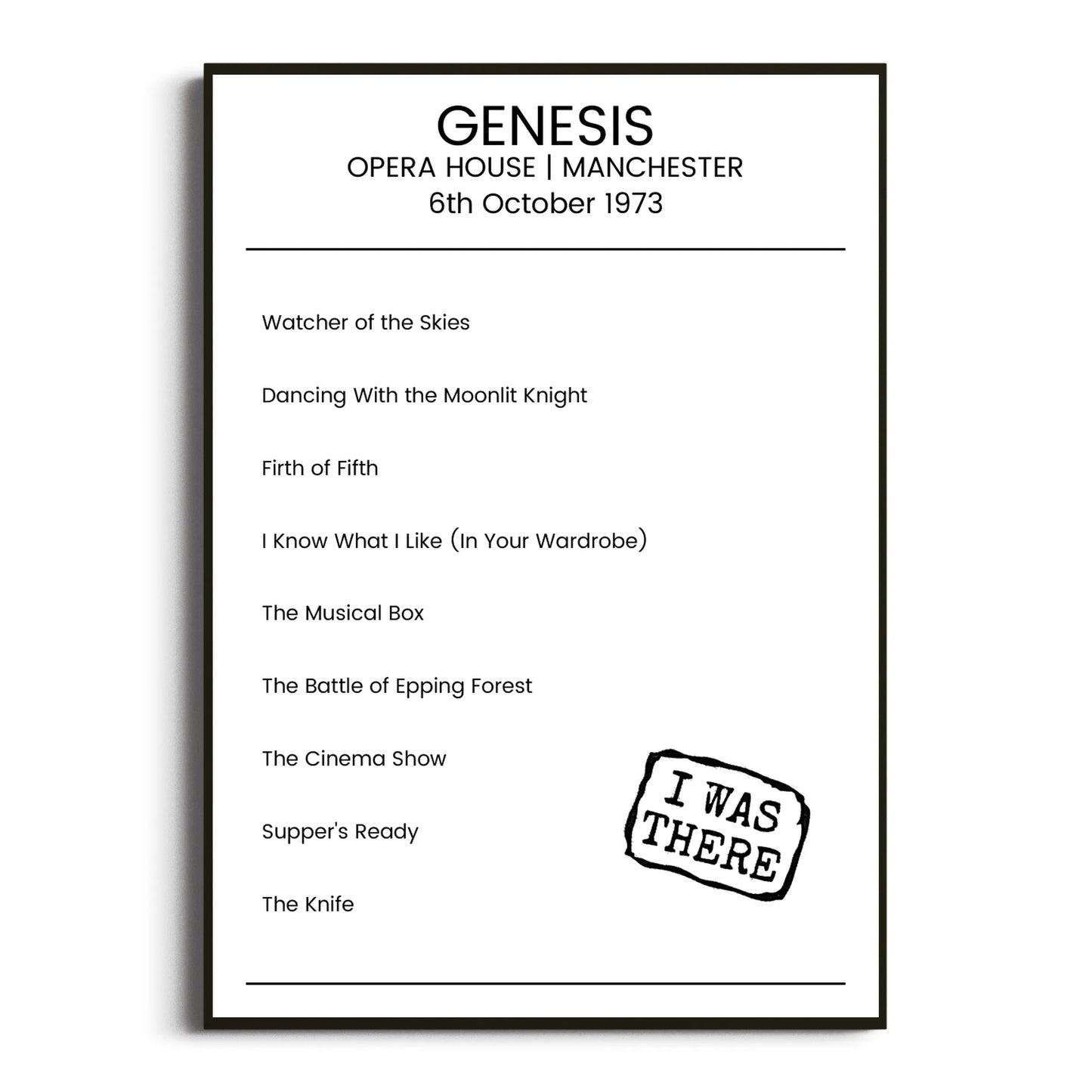 Genesis Manchester 06 October 1973 Setlist Poster