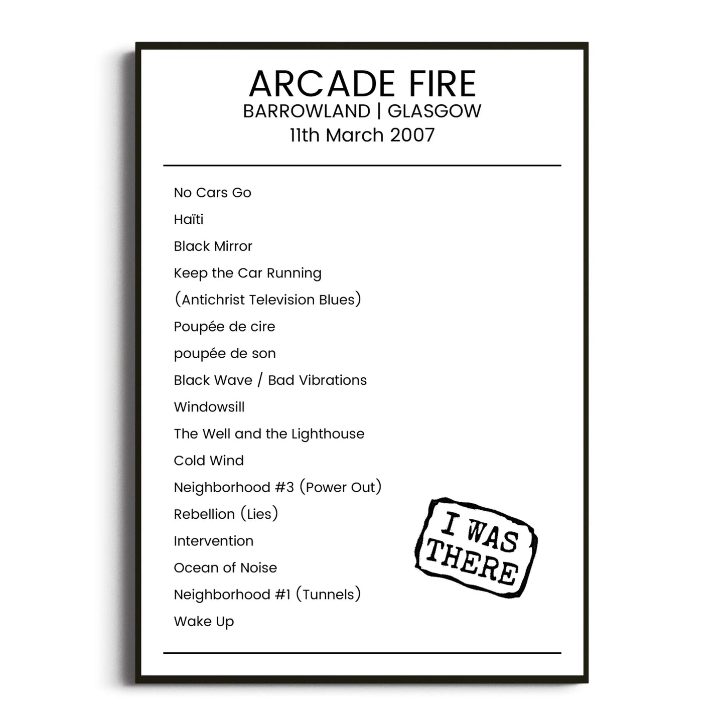 Arcade Fire Glasgow 11 March 2007 Setlist Poster