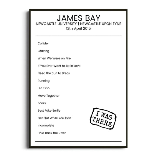 James Bay Newcastle upon Tyne 12 April 2015 Setlist Poster