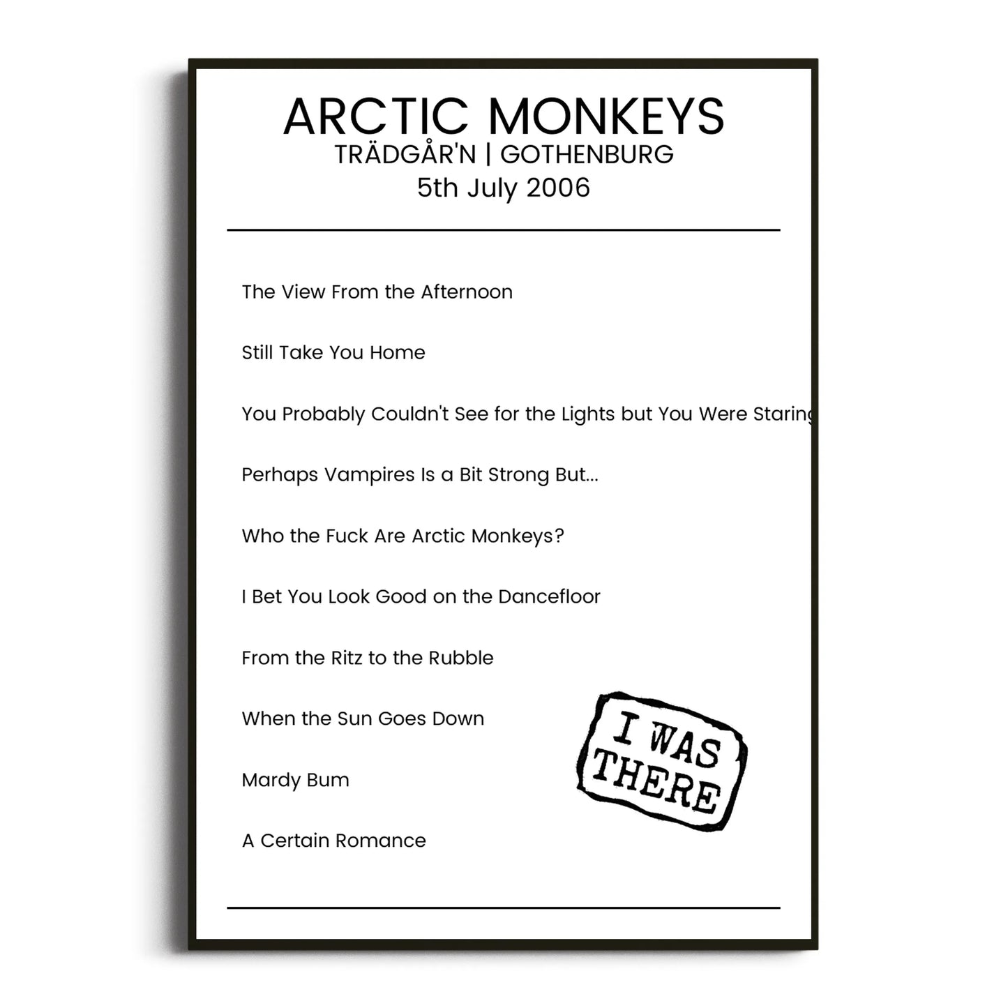 Arctic Monkeys Gothenburg 05 July 2006 Setlist Poster