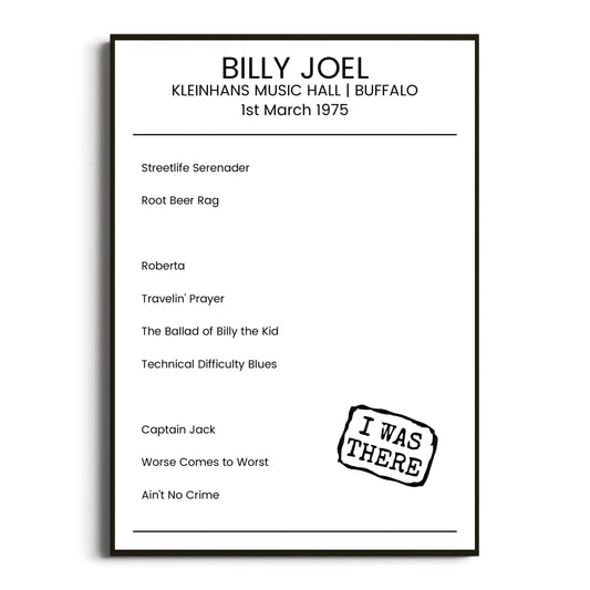 Billy Joel Buffalo 01 March 1975 Setlist Poster