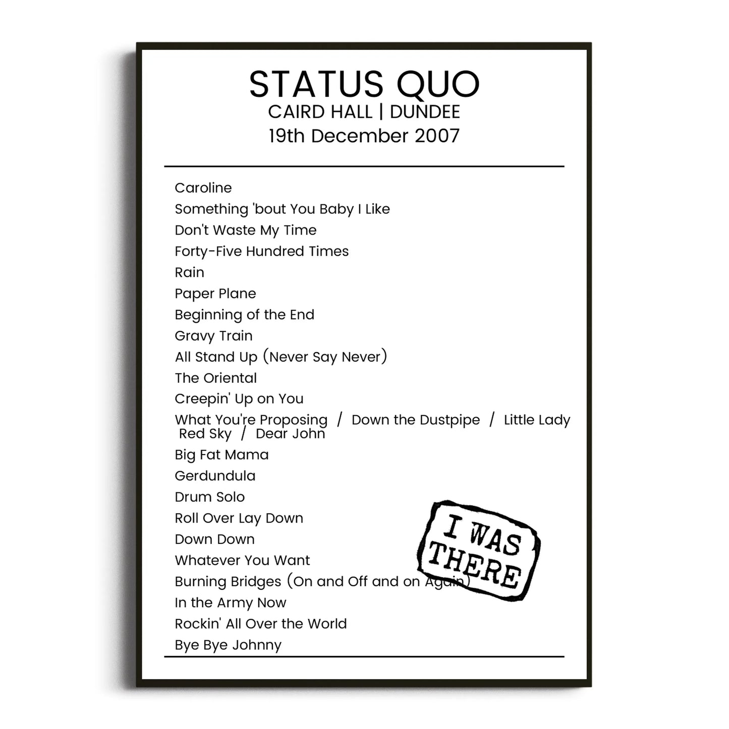 Status Quo Dundee 19 December 2007 Setlist Poster