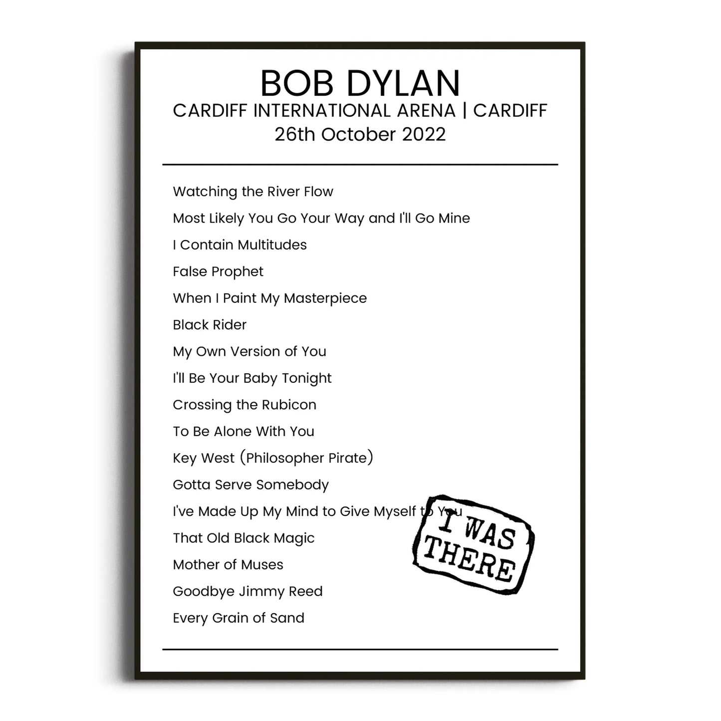 Bob Dylan Cardiff 26 October 2022 Setlist Poster