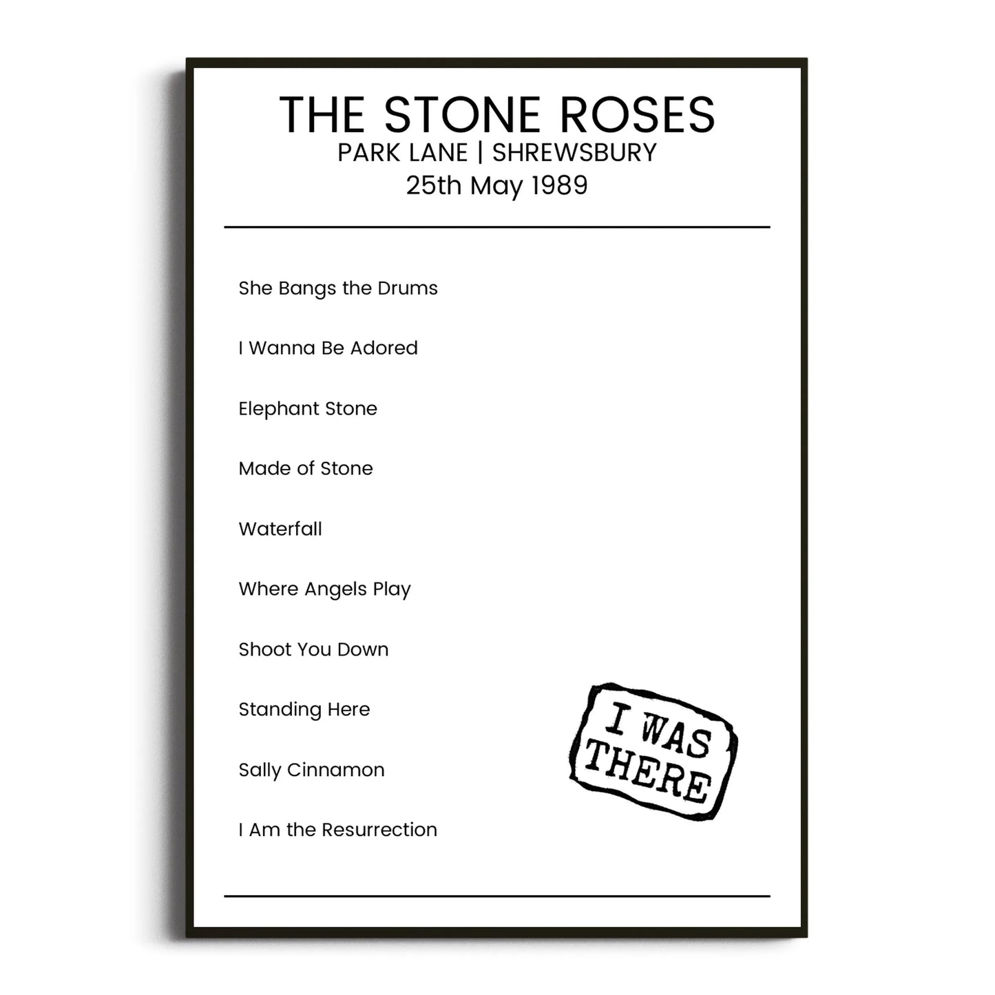 The Stone Roses Shrewsbury 25 May 1989 Setlist Poster