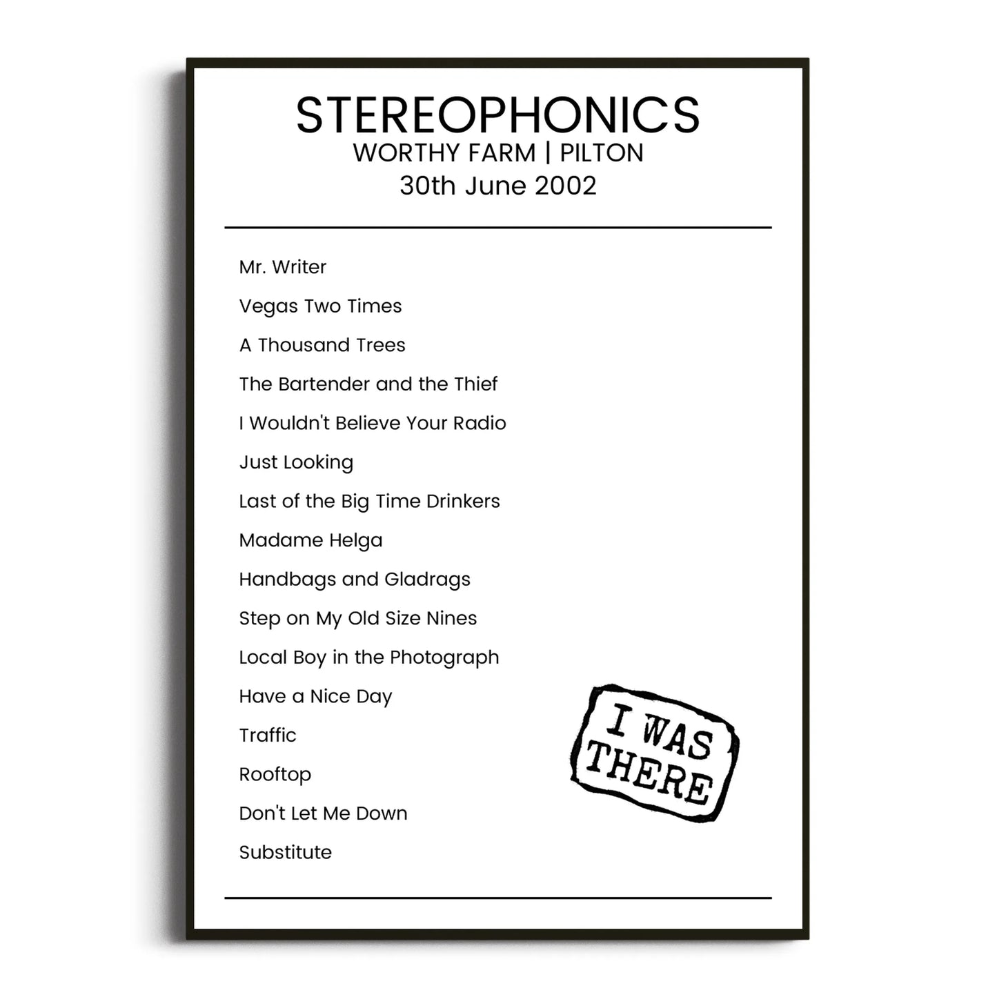 Stereophonics Pilton 30 June 2002 Setlist Poster