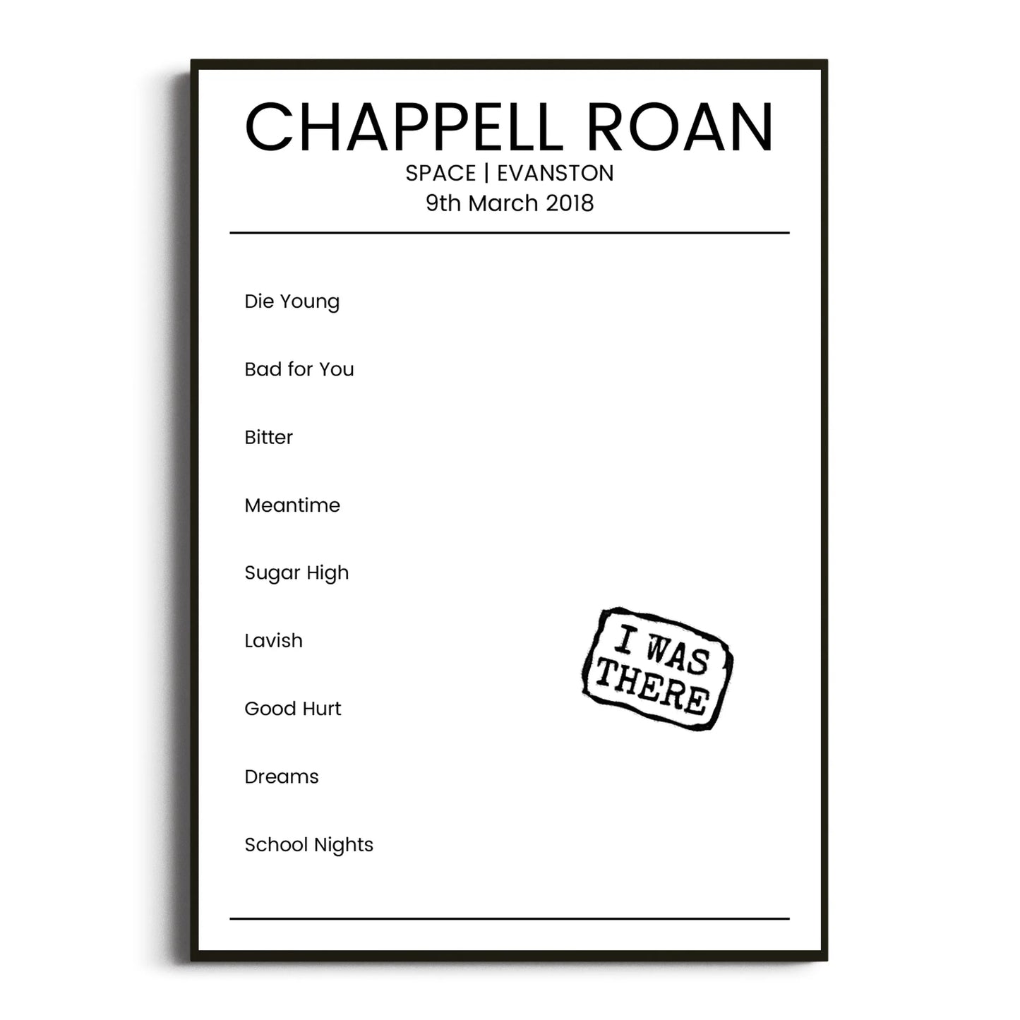 Chappell Roan Evanston 09 March 2018 Setlist Poster