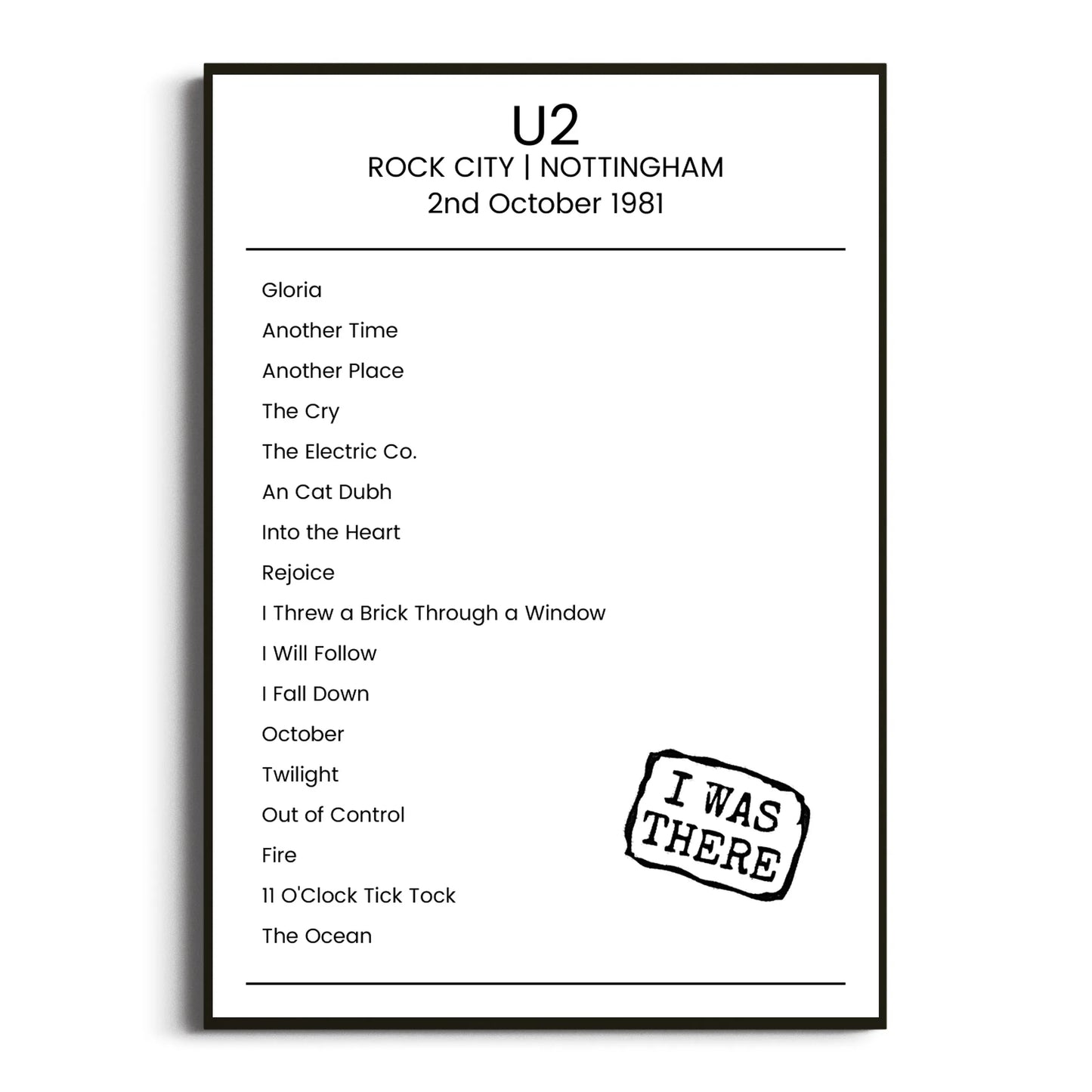 U2 Nottingham 02 October 1981 Setlist Poster