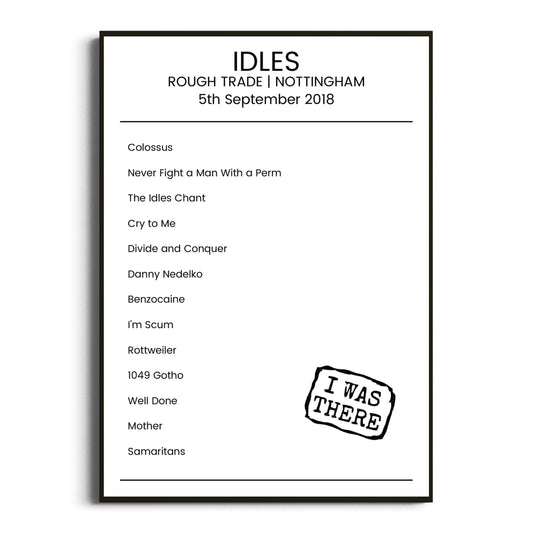 IDLES Nottingham 05 September 2018 Setlist Poster