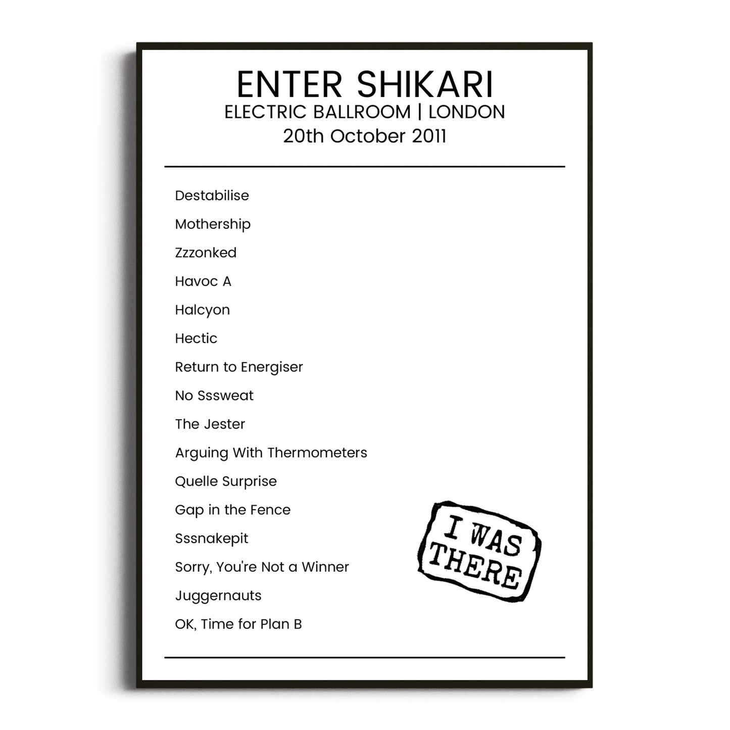 Enter Shikari London 20 October 2011 Setlist Poster