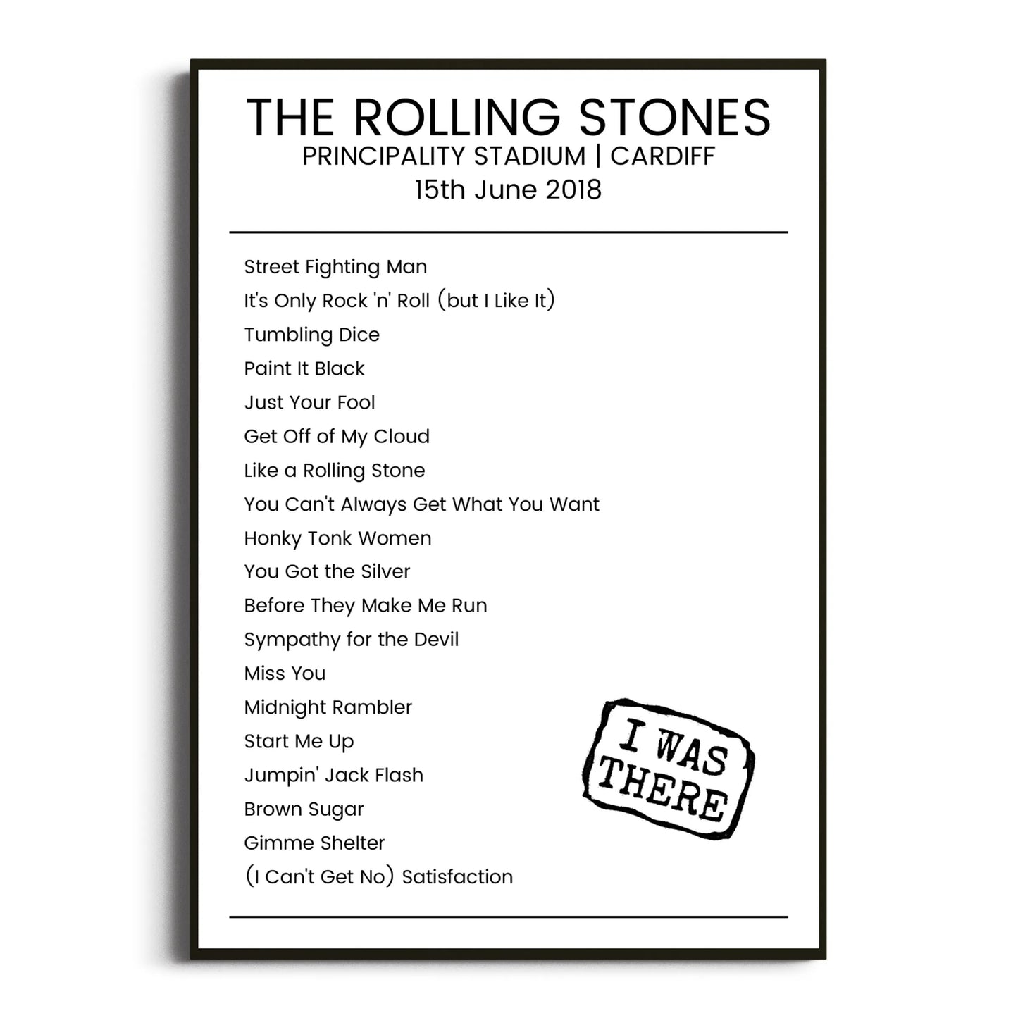 The Rolling Stones Cardiff 15 June 2018 Setlist Poster