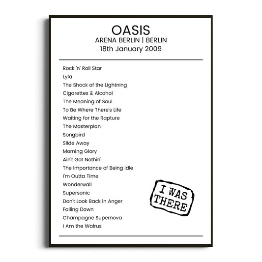 Oasis Berlin 18 January 2009 Setlist Poster