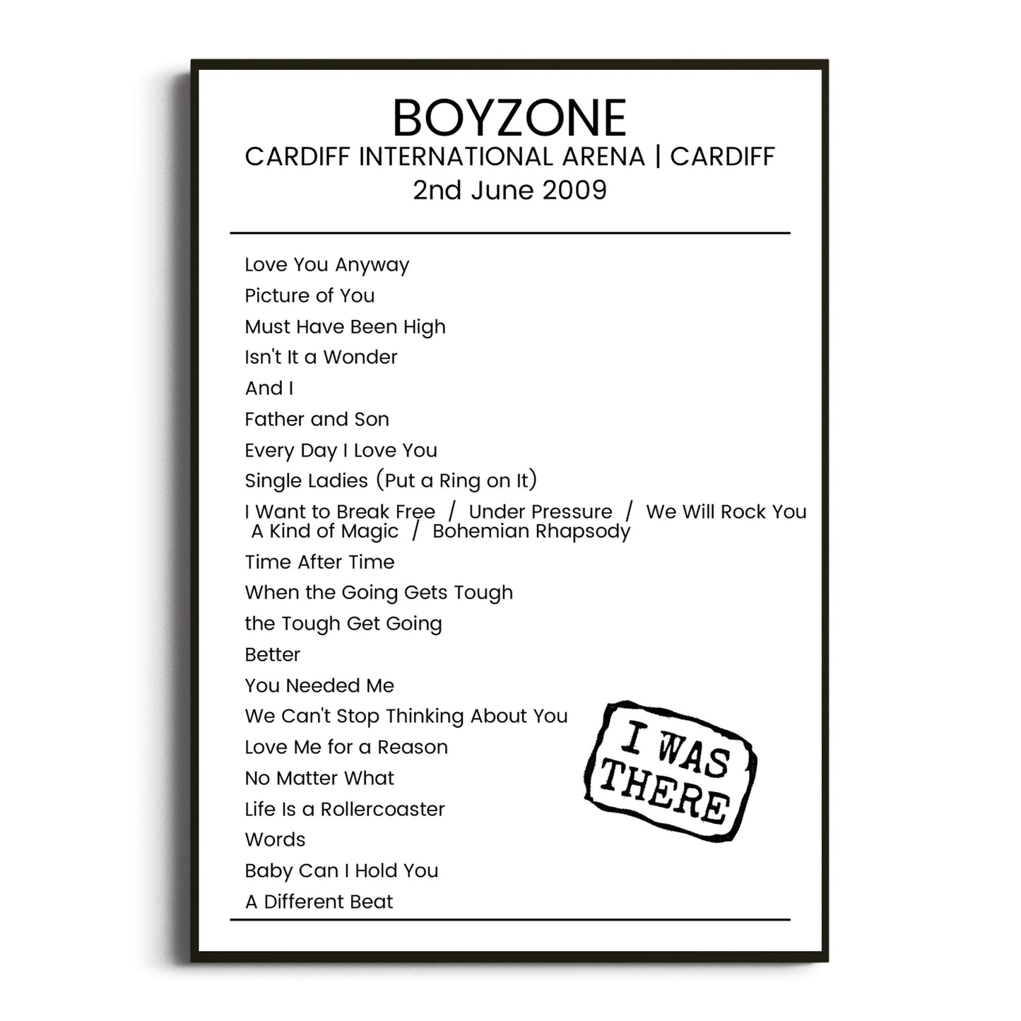 Boyzone Cardiff 02 June 2009 Setlist Poster