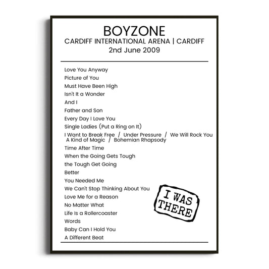 Boyzone Cardiff 02 June 2009 Setlist Poster